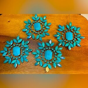 HTF LARGE BEJEWELED VINTAGE TURQUOISE SHIMMER ORNAMENTS SNOWFLAKE